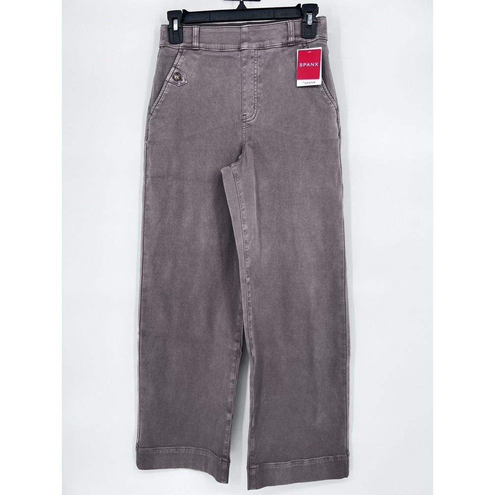 Spanx Womens Pants Stretch Twill Cropped Wide Leg Pant Brown Smoke Size Small